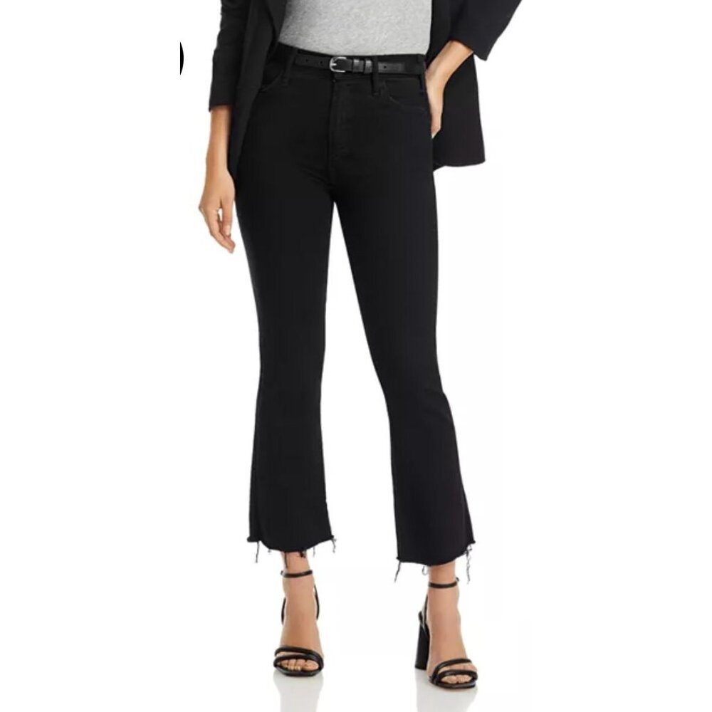 MOTHER Ankle High Rise Cropped Boot Cut Jeans Black Size Women's 24 $228 [jb]